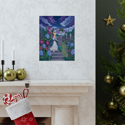 🦚🌙 The Lady Of The Midnight Peacock Garden Matte Vertical Poster – Art Deco Floral Elegance