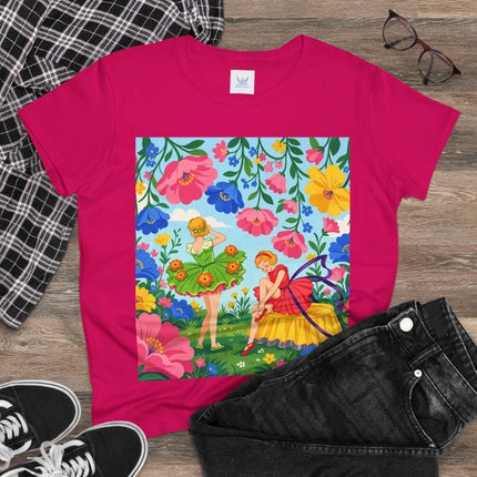 🌸🧚 The Fairies In The Flower Garden Cotton Tee – Art Deco Floral Whimsy