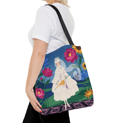 🌸👑 The Lady Of The Enchanted Flower Crown Tote Bag – Art Deco Garden Fantasy
