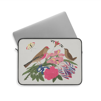 Pink-Breasted Bird & Wren Laptop Sleeve – Elegant Joy & Springtime Charm