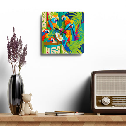 Colorful Macaws Acrylic Wall Clock, Round and Square