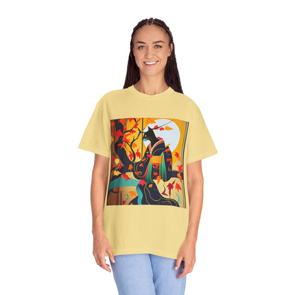 Black Cat in Kimono Unisex Garment-Dyed T-shirt