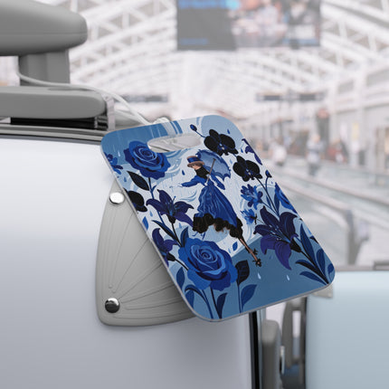 ☔💙 The Blue Rain Promenade Luggage Tag – Art Deco Floral Fashion