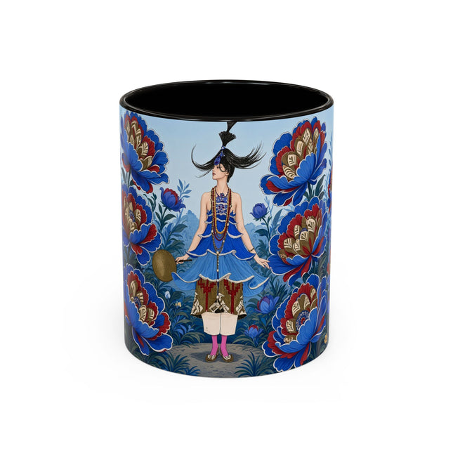 💙🌺 The Sapphire Blossom Garden Dancer Colorful Mug – Art Deco Fashion Fantasy