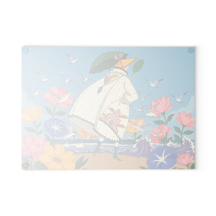 🌊🌸 The Lady Of The Seaside Garden Glass Cutting Board – Art Deco Coastal Fashion