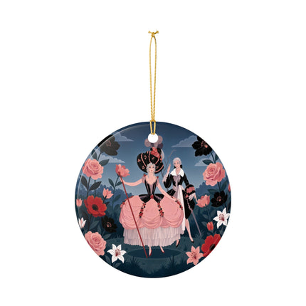 🌹🎭 The Rose Masquerade Promenade Ceramic Ornament – Art Deco Floral Elegance
