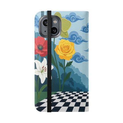 🌺♟️ The Ladies Of The Checkerboard Garden Flip Case – Art Deco Floral Fantasy