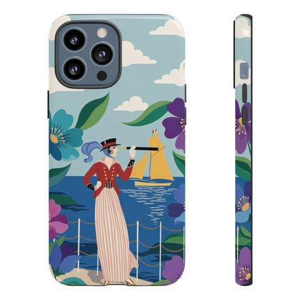 🌊🔭 The Lady Of The Seaside Lookout Phone Case – Art Deco Nautical Adventure