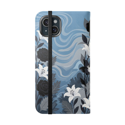 🖤🤍 The Lady Of The Black Rose Garden Flip Case – Art Deco Floral Elegance