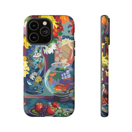 Floral Fishbowl Still Life Phone Case – Vibrant Harmony & Colorful Life