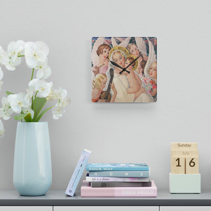 Madonna with Child Surrounded by Musical Angels Acrylic Wall Clock, Round and Square