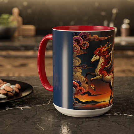 Flame-Winged Horse at Sunset Colorful Mugs (11oz, 15oz)