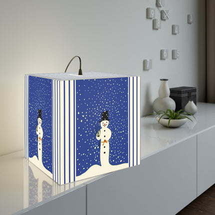 Snowman in Falling Snow Light Cube Lamp