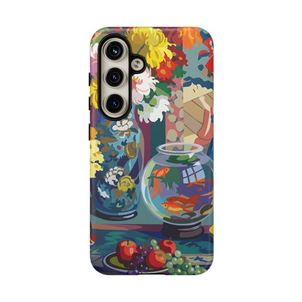 Floral Fishbowl Still Life Phone Case – Vibrant Harmony & Colorful Life