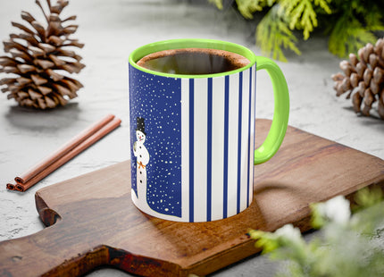 Snowman in Falling Snow Colorful Mugs (11oz, 15oz)