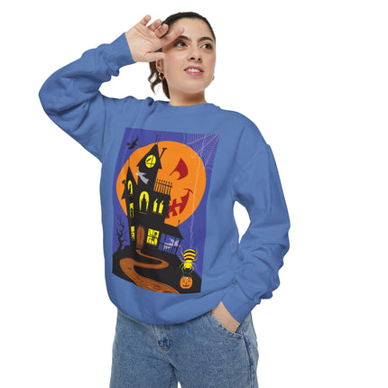 Halloween Night at the Haunted House Unisex Garment-Dyed Sweatshirt
