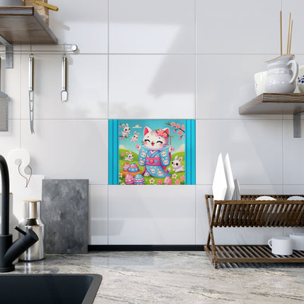Springtime Kitten’s Easter Joy Ceramic Tile