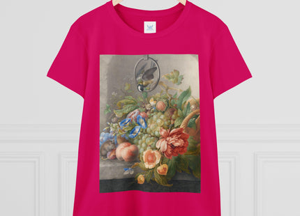 Still Life With Flowers, Fruit, A Great Tit And A Mouse by Herman Henstenburgh Women's Midweight Cotton Tee