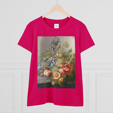 Still Life With Flowers, Fruit, A Great Tit And A Mouse by Herman Henstenburgh Women's Midweight Cotton Tee