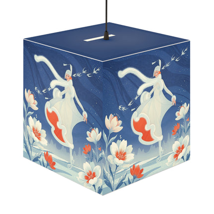 ❄️⛸️ The Winter Skater’s Flight Light Cube Lamp – Art Deco Floral Fantasy