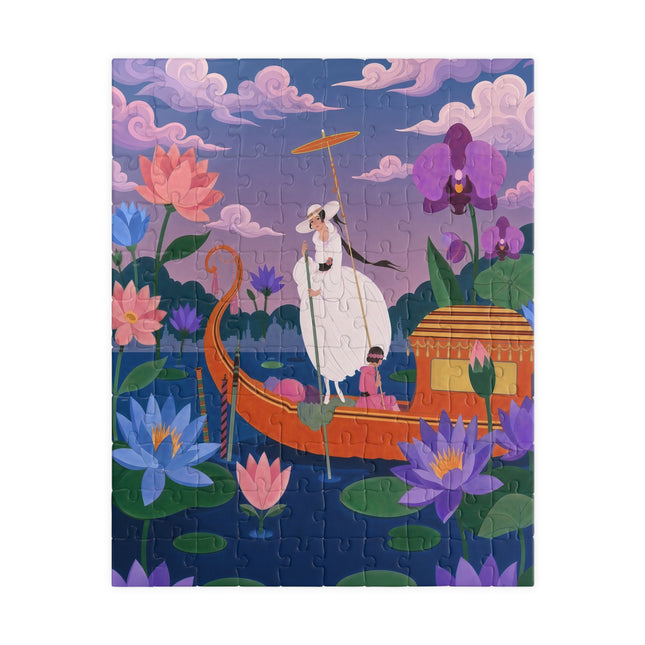 🪷🛶 The Lady Of The Lotus Lake Puzzle – Art Deco Garden Voyage