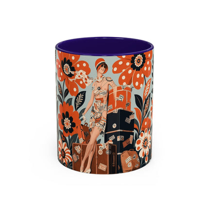 🧳🌼 The Grand Floral Voyage Colorful Mug – Art Deco Travel Elegance