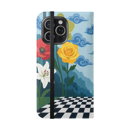 🌺♟️ The Ladies Of The Checkerboard Garden Flip Case – Art Deco Floral Fantasy