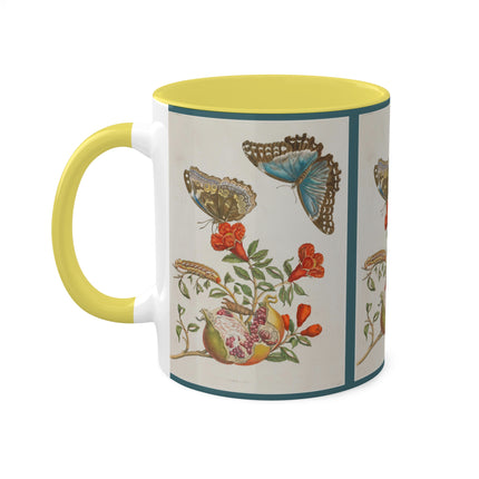 Blue Butterflies and Pomegranate by Maria Sibylla Merian Colorful Mugs, 11oz
