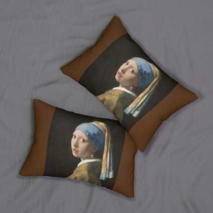 Girl with a Pearl Earring by Johannes Vermeer Spun Polyester Lumbar Pillow