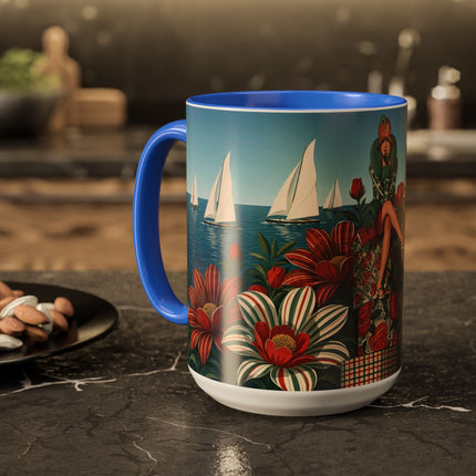 ⛵🌹 The Seaside Rose Traveler Colorful Mug – Art Deco Floral Elegance