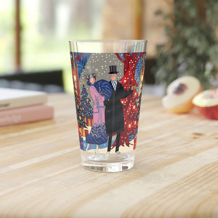 🎩🎄 Christmas Eve Promenade Pint Glass – Art Deco Holiday Elegance