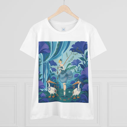 🪶🌺 The Pelican Garden Dance Cotton Tee – Art Deco Botanical Whimsy