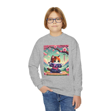 Playful Kitten in the Tea Room Youth Crewneck Sweatshirt – Whimsy, Elegance & Gentle Charm