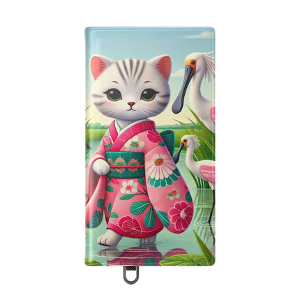 🦩🌸 Geisha Kitten Strolls Among the Spoonbills Flip Case – Serene Grace & Marshland Wonder