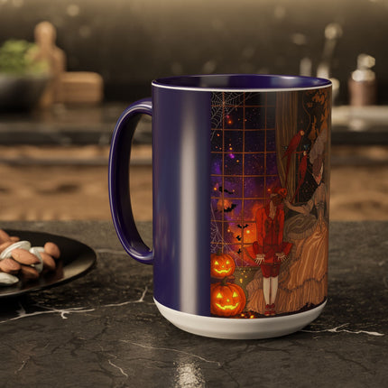 🌙🎃 The Moonlit Parlor Masquerade Colorful Mug – Elegant Halloween Romance