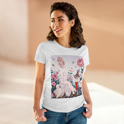 🌸🦋 The Enchanted Rose Garden Encounter Cotton Tee – Art Deco Floral Whimsy