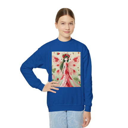 Strawberry Fairy Delight Youth Crewneck Sweatshirt – Sweet Magic, Nature & Whimsical Joy