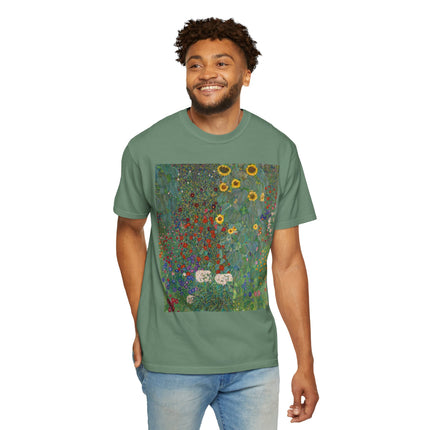 Farm Garden with Sunflowers by Gustav Klimt Unisex Garment-Dyed T-shirt