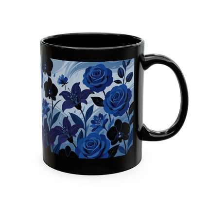 ☔💙 The Lady In The Blue Rain Garden Ceramic Mug – Art Deco Floral Elegance