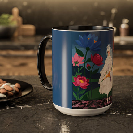 The Lady Of The Golden Parasol Colorful Mugs – Art Deco Botanical Elegance