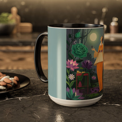 The Lady Of The Moonlit Garden Colorful Mugs – Art Deco Botanical Serenity