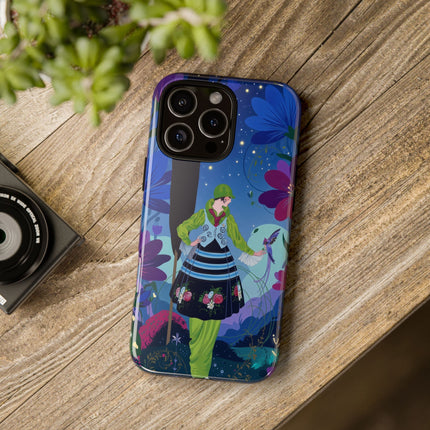 🌸🐦 The Lady Of The Midnight Bird Garden Phone Case – Art Deco Floral Fantasy