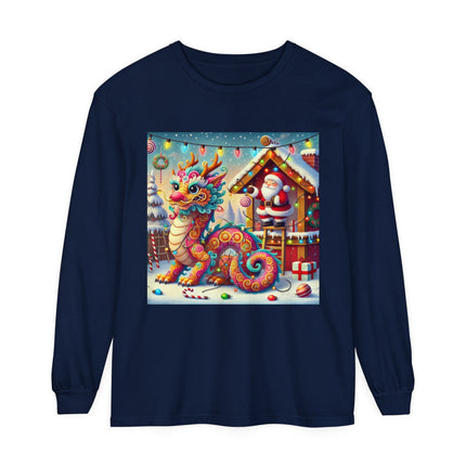 Playful Dragon's Christmas Unisex Garment-dyed Long Sleeve T-Shirt