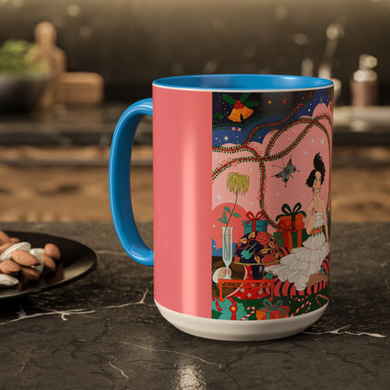 🎀🎄 Christmas Morning In The Rose Parlor Colorful Mug – Art Deco Holiday Fantasy