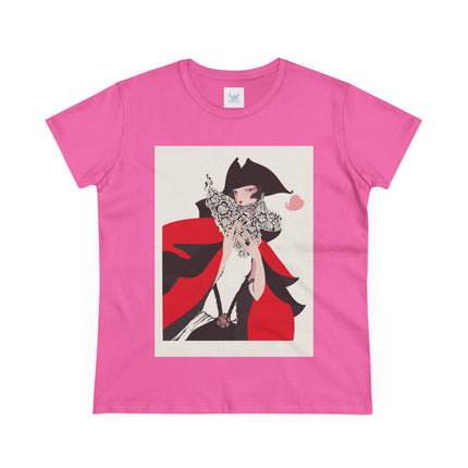 Crimson Masquerade Women's Midweight Cotton Tee – Dramatic Elegance & Art Deco Mystery