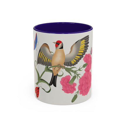 Goldfinch & Pink Flowers Colorful Mugs – Vibrant Spring & Bold Beauty