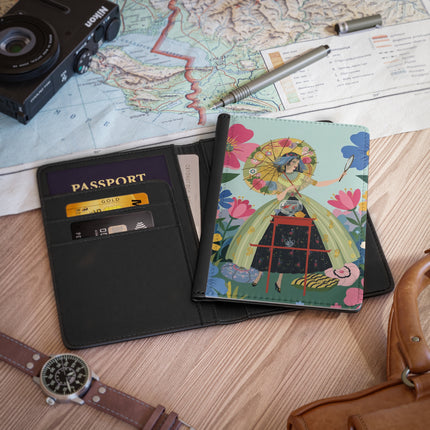 🌸🪞 The Floral Parasol Reflection Passport Cover – Art Deco Garden Fantasy