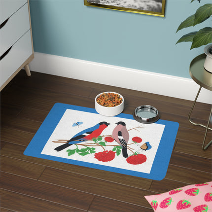 Bullfinch Pair Pet Food Mat – Cherry Blossom Companions