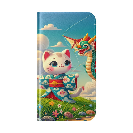 🪁🐉 Geisha Kitten and the Dragon Kite Flip Case – Joyful Flight & Dragon Spirit