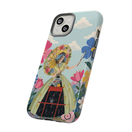 🌸🪞 The Floral Parasol Reflection Phone Case – Art Deco Garden Fantasy